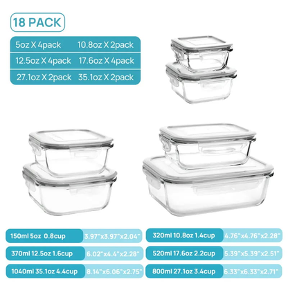 Premium 18-Piece Borosilicate Glass Food Storage Containers with Airtight Lids – Leakproof, Stackable & BPA-Free