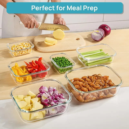 Premium 18-Piece Borosilicate Glass Food Storage Containers with Airtight Lids – Leakproof, Stackable & BPA-Free