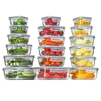 Premium 18-Piece Borosilicate Glass Food Storage Containers with Airtight Lids – Leakproof, Stackable & BPA-Free