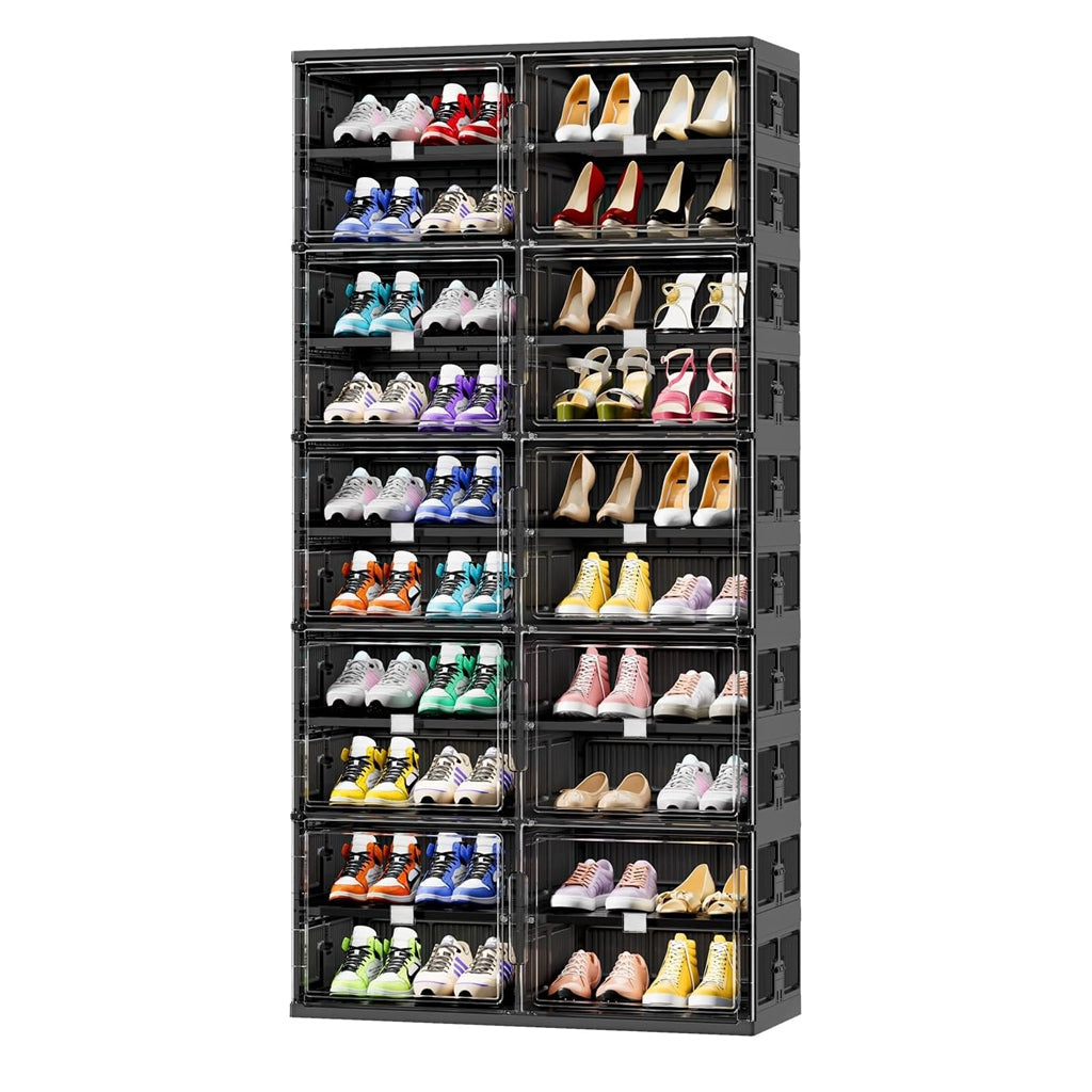Foldable Shoe Organizer with Clear Magnetic Doors – Space-Saving Shoe Storage Cabinet