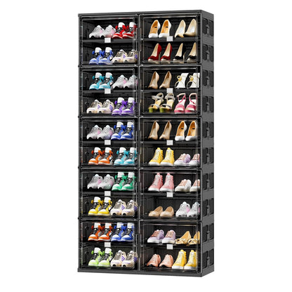 Foldable Shoe Organizer with Clear Magnetic Doors – Space-Saving Shoe Storage Cabinet