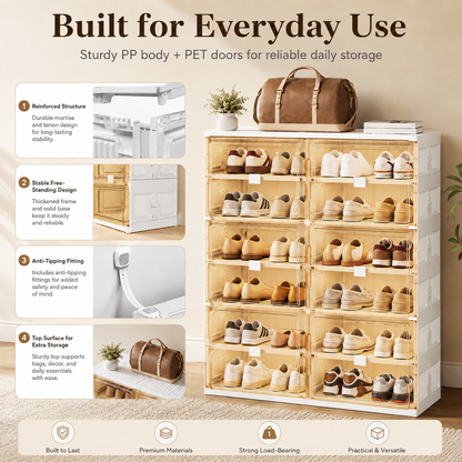 Foldable Shoe Organizer with Clear Magnetic Doors – Space-Saving Shoe Storage Cabinet