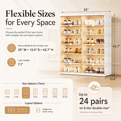 Foldable Shoe Organizer with Clear Magnetic Doors – Space-Saving Shoe Storage Cabinet