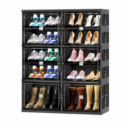 Foldable Shoe Organizer with Clear Magnetic Doors – Space-Saving Shoe Storage Cabinet