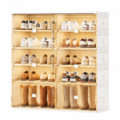 Foldable Shoe Organizer with Clear Magnetic Doors – Space-Saving Shoe Storage Cabinet