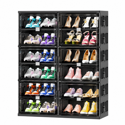 Foldable Shoe Organizer with Clear Magnetic Doors – Space-Saving Shoe Storage Cabinet
