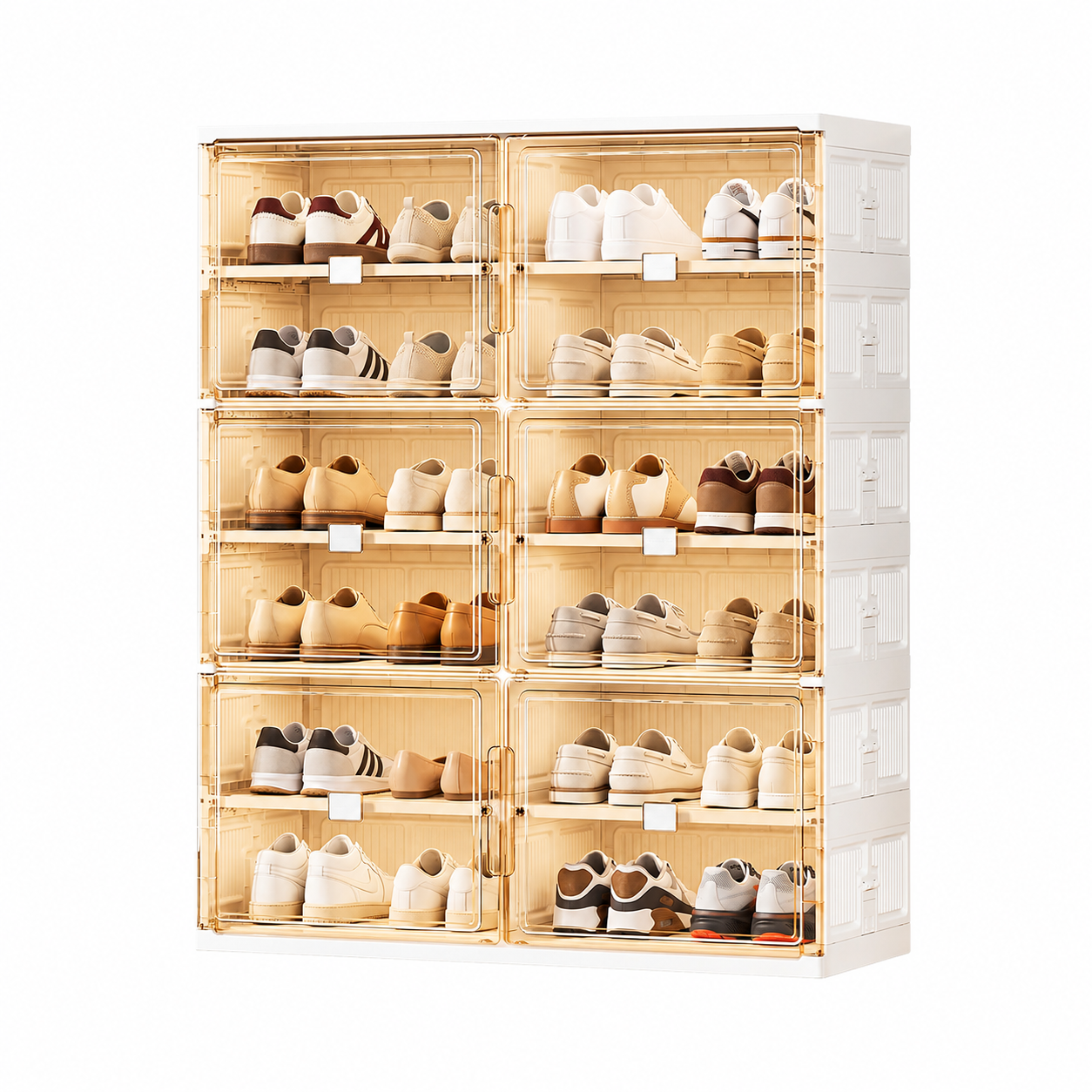 Foldable Shoe Organizer with Clear Magnetic Doors – Space-Saving Shoe Storage Cabinet