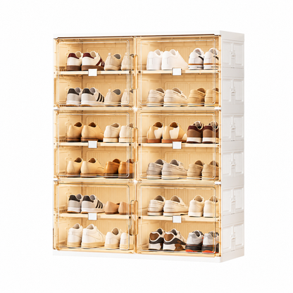 Foldable Shoe Organizer with Clear Magnetic Doors – Space-Saving Shoe Storage Cabinet