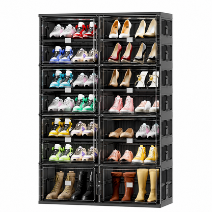 Foldable Shoe Organizer with Clear Magnetic Doors – Space-Saving Shoe Storage Cabinet