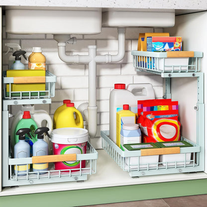 💚2 Tier Under Sink and Cabinet Organizer with Pull Out and Slide Out for Kitchen and Bathroom Storage (2-Pack)