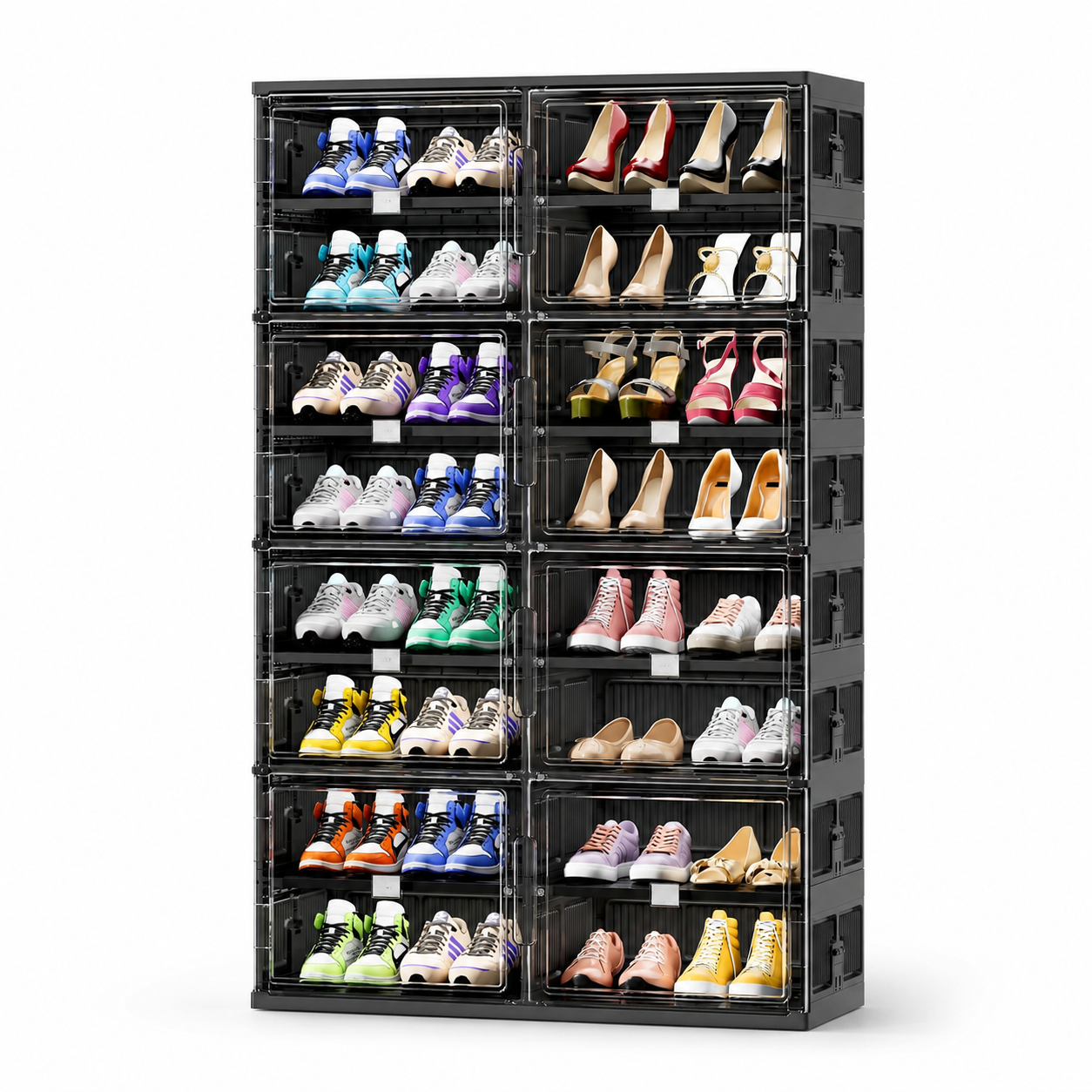 Foldable Shoe Organizer with Clear Magnetic Doors – Space-Saving Shoe Storage Cabinet