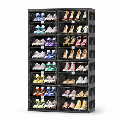Foldable Shoe Organizer with Clear Magnetic Doors – Space-Saving Shoe Storage Cabinet
