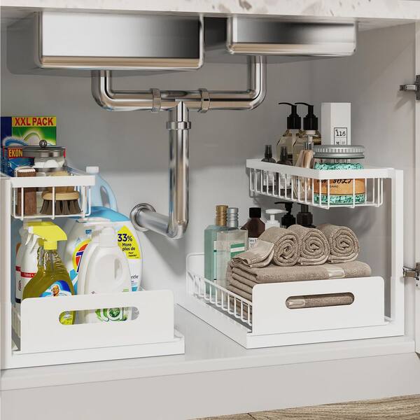 💚2 Tier Under Sink and Cabinet Organizer with Pull Out and Slide Out for Kitchen and Bathroom Storage (2-Pack)