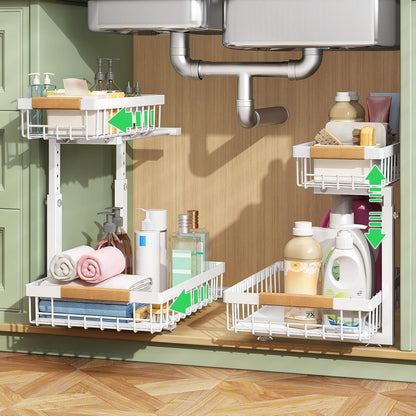 💚2 Tier Under Sink and Cabinet Organizer with Pull Out and Slide Out for Kitchen and Bathroom Storage (2-Pack)